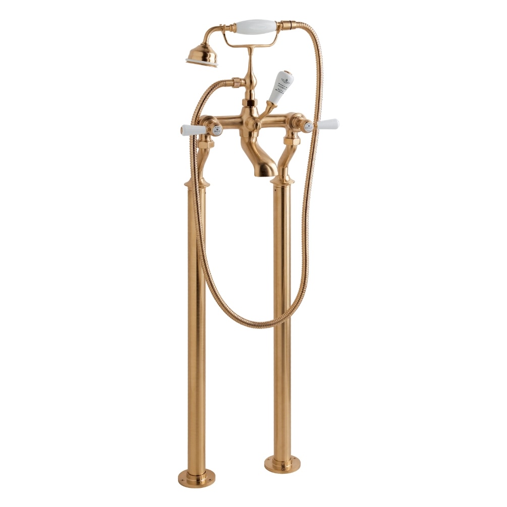BC Designs Victrion Lever Brushed Copper Freestanding Bath Shower Mixer Cut Out